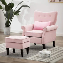 Load image into Gallery viewer, Tufted Pink Velvet Accent Chair w/ Ottoman - Comfy Single Sofa for Living Room, Office