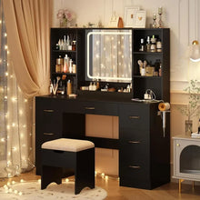 Load image into Gallery viewer, Lighted Makeup Vanity Desk with Drawers - 47&quot; White Vanity Set, LED Mirror, Stool