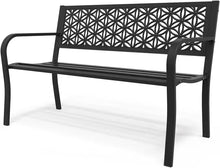 Load image into Gallery viewer, Metal Outdoor Bench - 50&quot;, Floral Back Design, 800lb Capacity, for Yard, Patio, Park