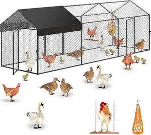 120"x40"x40" Metal Chicken Coop & Run | Portable Backyard Poultry Cage