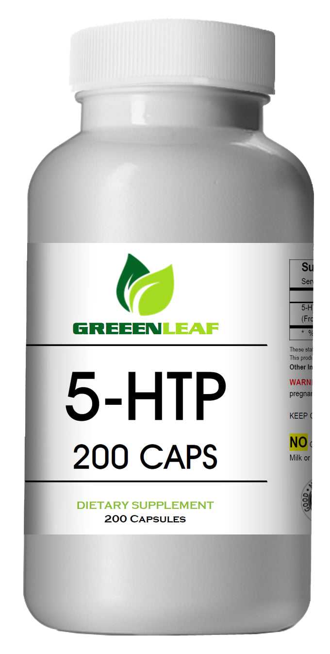 5-HTP 200mg Serving Big Bottle 200 Capsules Greeen Leaf