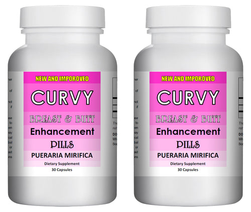 CURVY - Breast and Butt Enhancement Pills - 30 Pills Bottle 1000mg Per Serving (2 Bottles)