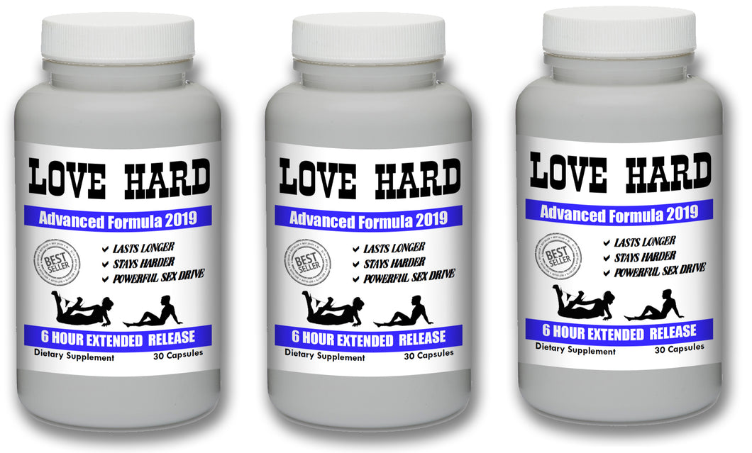 LOVE HARD - Male Enhancement Sex Pills Best Sexual Supplement Enhancer Live Men 90 Pills 3 Bottles