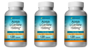 Acetyle L-Carnitine 1500mg Serving 360 Capsules High Potency, Best Quality 3x HUGE BOTTLES - Sunlight