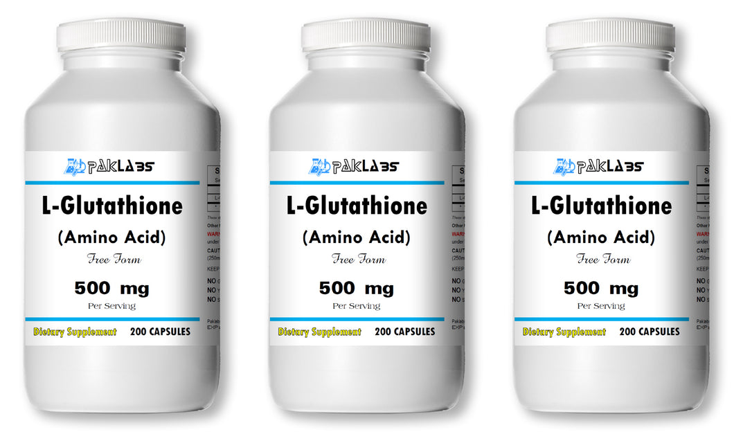 L-Glutathione Amino Acid 500mg Per Serving 600 Capsules 250mg Big Bottle 500 mg PL 3x Bottles