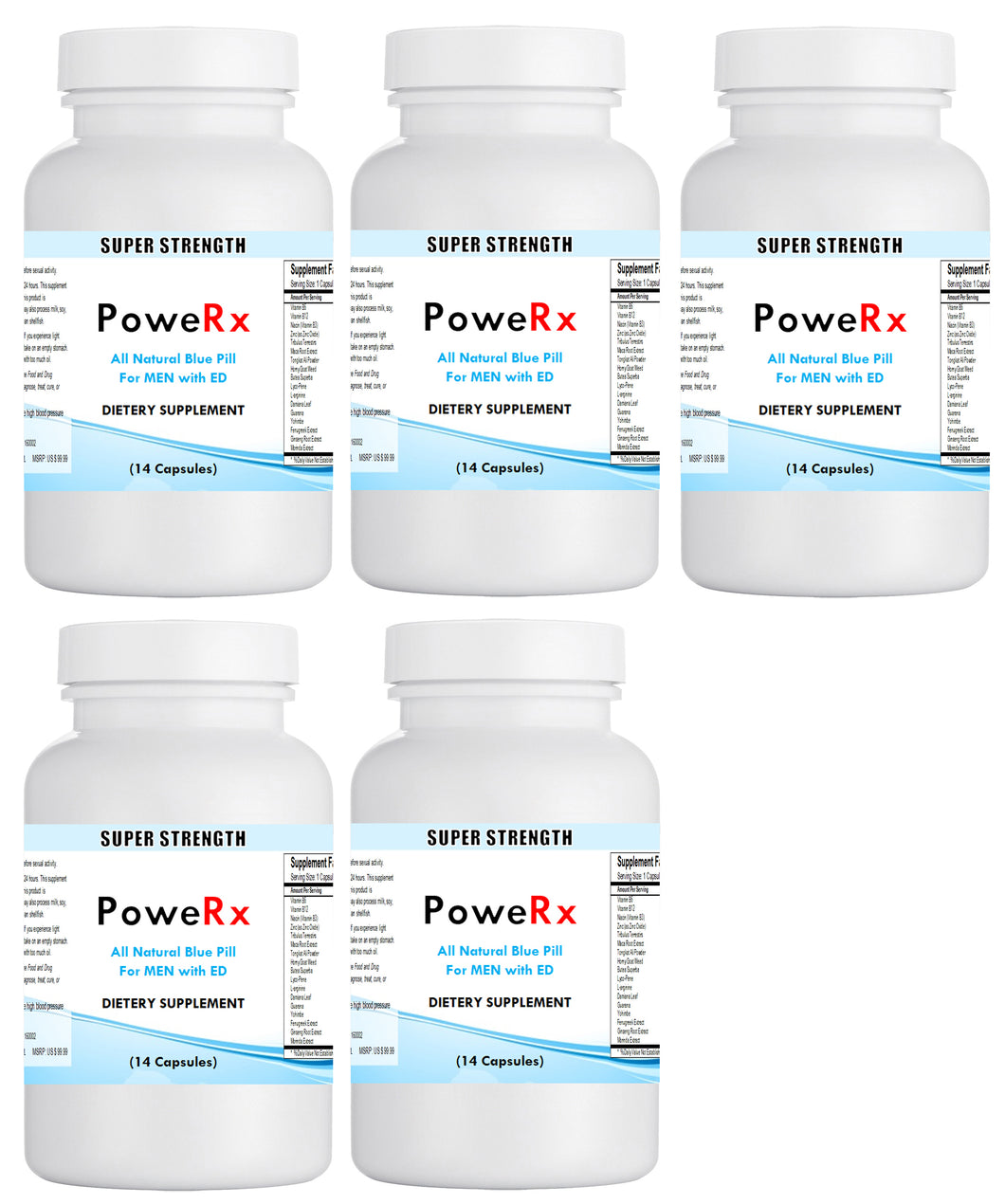 PoweRX Pills Bottle Male Delay Men Libido Enhancement Strong Sex Hard Erection 5x Bottle