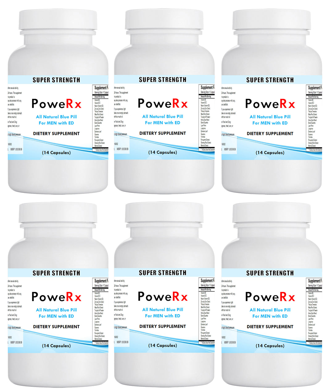 PoweRX Pills Bottle Male Delay Men Libido Enhancement Strong Sex Hard Erection 6x Bottle