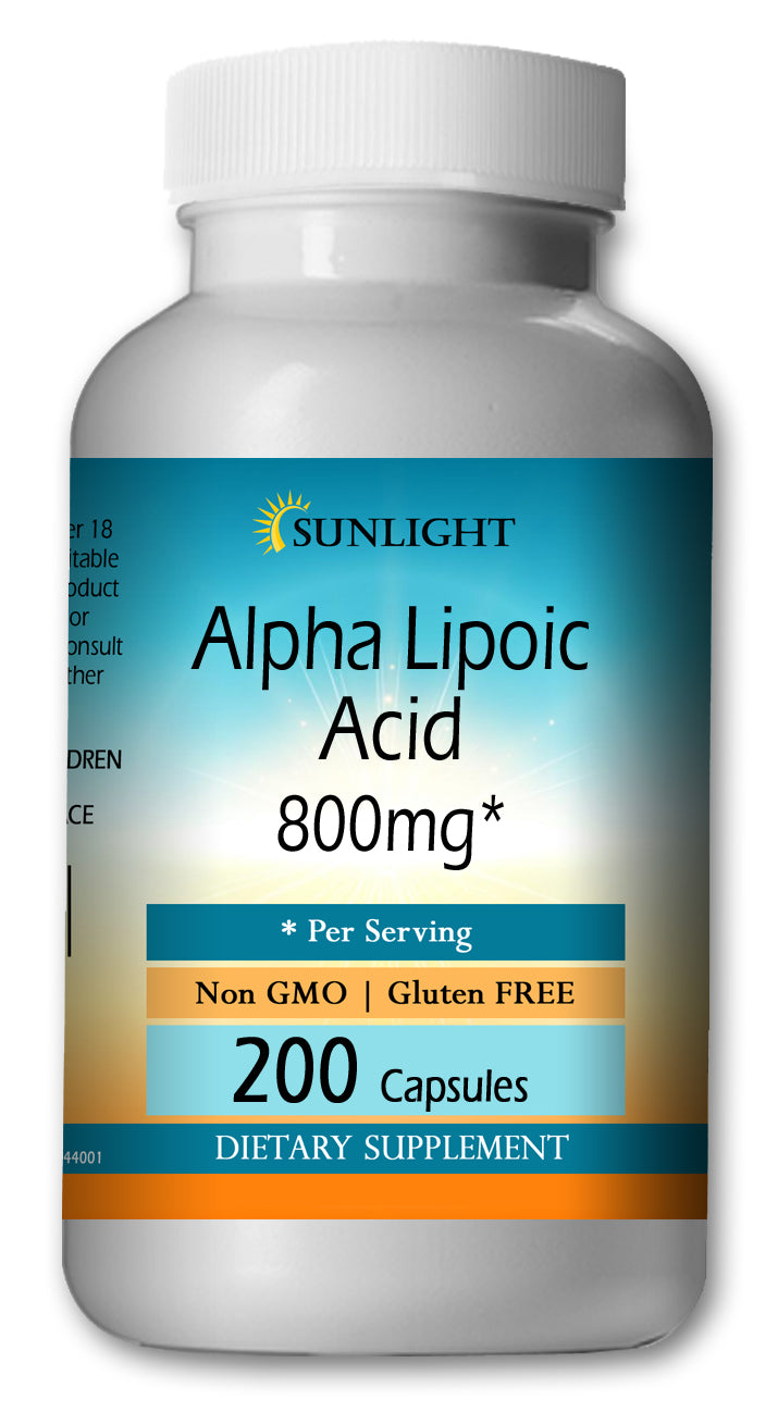 Alpha Lipoic Acid ALA 800mg Serving Extreme Strength Big Bottle 200 Capsules - Sunlight