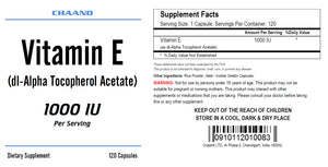 Vitamin E (dl-Alpha Tocopherol Acetate) 120 Capsules 1000iu High Potency CH