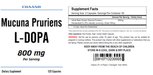 Mucuna Pruriens 800mg Natural L-DOPA 20% BEST DEAL 120 Capsules Velvet Bean CH