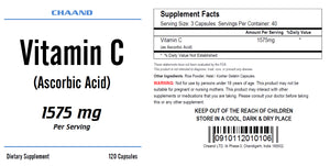Vitamin-C Ascorbic Acid 1575mg Serving Immune Support HIGH POTENCY 120 Capsules USA SHIP