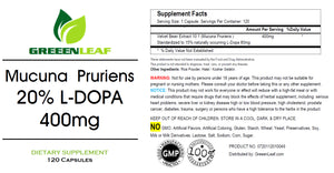 Mucuna Pruriens 400mg Natural L-DOPA 20% BEST DEAL 120 Capsules GL