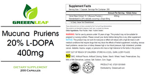 Mucuna Pruriens 400mg Natural L-DOPA 20% BEST DEAL 200 Capsules GL