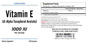 Vitamin E (dl-Alpha Tocopherol Acetate) 200 Capsules 1000iu High Potency CH