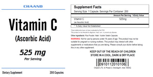 Vitamin-C Ascorbic Acid 525mg Serving Immune Support HIGH POTENCY 200 Capsules USA SHIP