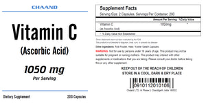Vitamin-C Ascorbic Acid 1050mg Serving Immune Support HIGH POTENCY 200 Capsules USA SHIP